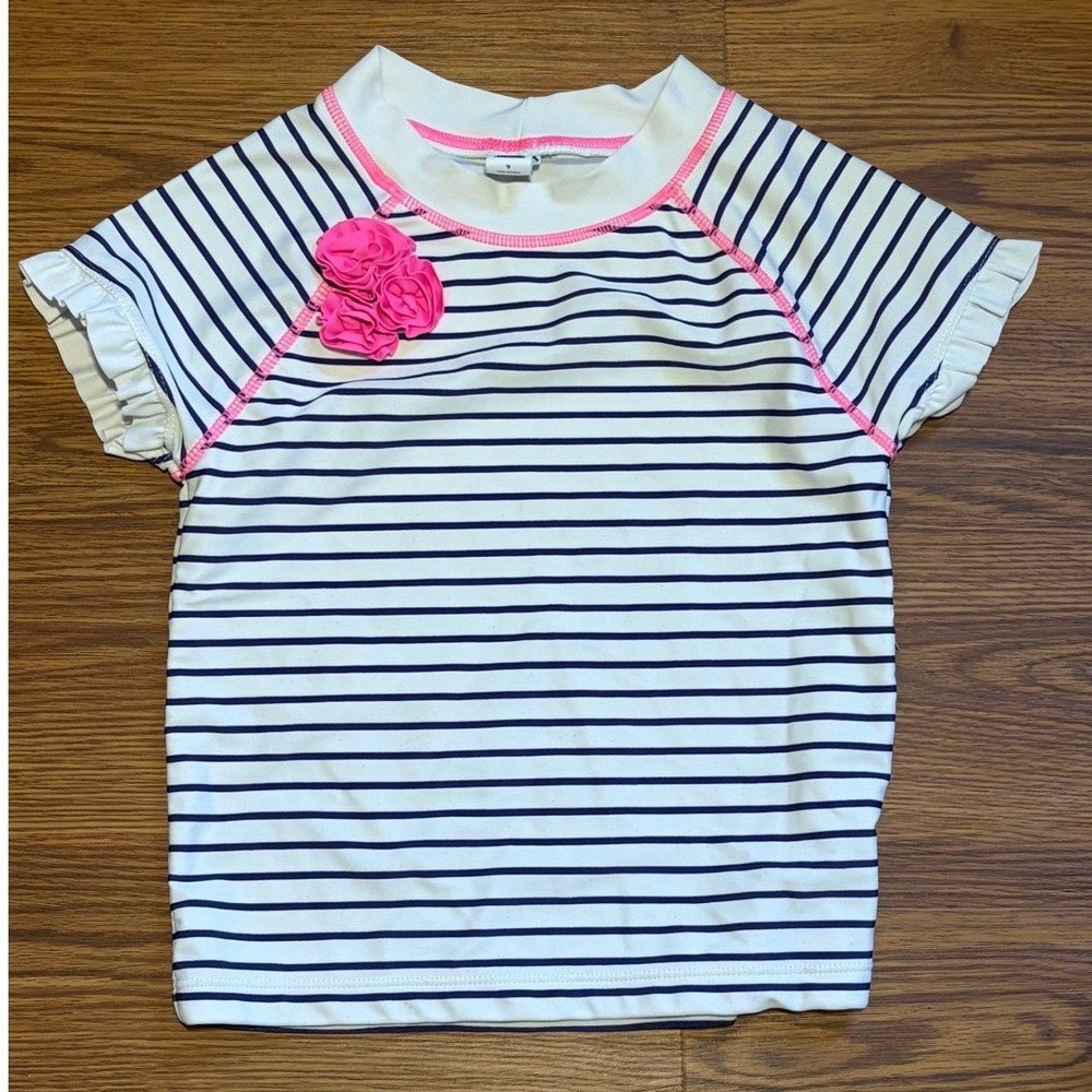 Janie and Jack Girls Rash Guard Size 7 Navy White Striped Pink Floral Swim Top